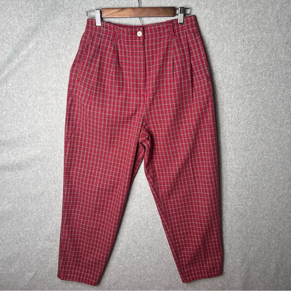 Vintage Susan Bristol Casuals Red Plaid Tartan High Rise Cropped Pants Sz 8